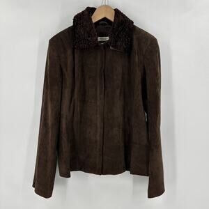 Vintage Valerie Stevens Jacket Womens L Brown Suede Faux Fur Collar Full Zip